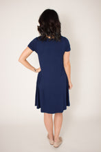 Load image into Gallery viewer, Navy Peony Pocket Swing Dress