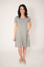 Load image into Gallery viewer, Grey Empire Pocket Swing Dress