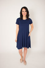 Load image into Gallery viewer, Navy Peony Pocket Swing Dress
