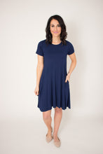 Load image into Gallery viewer, Navy Peony Pocket Swing Dress